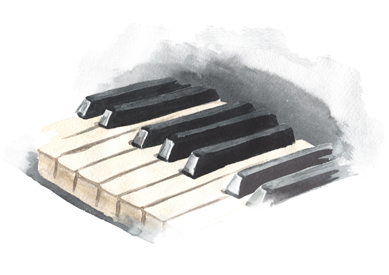 Piano keys. Hand drawn watercolor illustration isolated on white