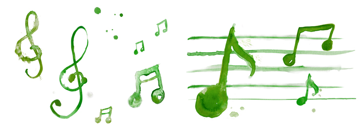 Treble key, treble clef illustration watercolor blue note, range